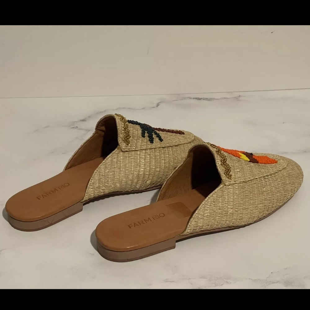 Farm Rio MACAW Womens 7 Tropical Raffia Mules Straw Embroidered Flats Shoes - Picture 9 of 16